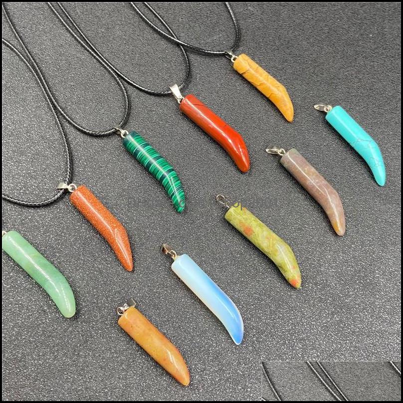 

Pendant Necklaces Fashion Ox Horn Shape Chakra Natural Stones Necklace Reiki Healing Crystal Charms For Men Women Jewelry Ffshop2001 Dhlnu