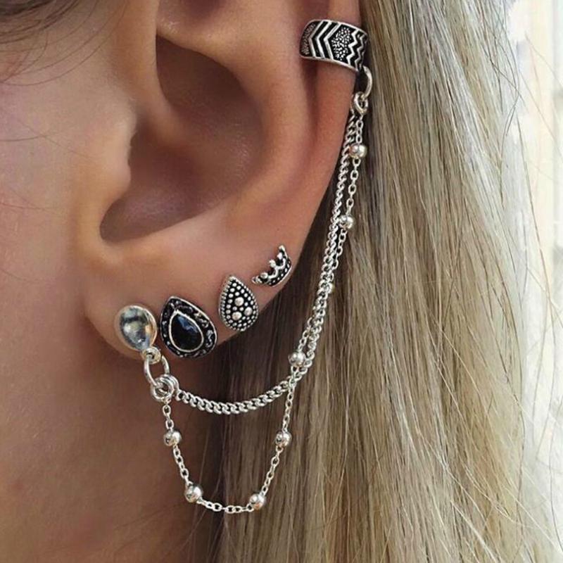 

Dangle & Chandelier Vintage Set Earrings Bohemian Retro Style Four-piece Crown Water Droplets Chain Fashion For Women OorbellenDangle