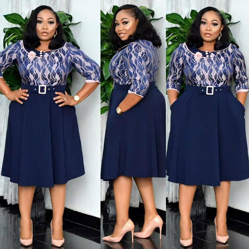 

Summer African Women Dresses Dashiki Print Stitching Plus Size Knee-ength Dress High Quality Robe Lady Africa Clothing Ethnic