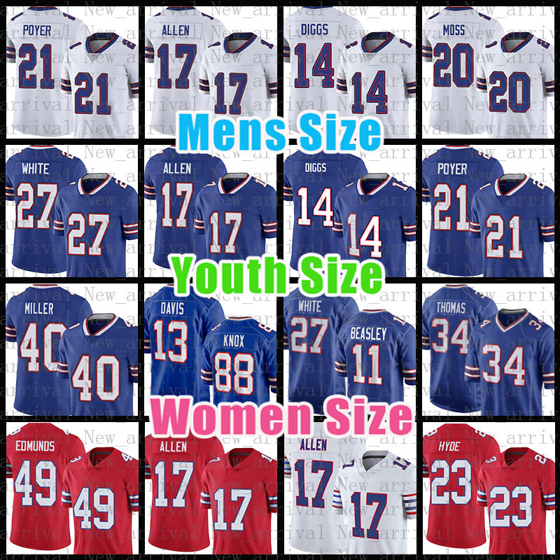 

Men Women Youth Josh Allen Football Jersey Stefon Diggs Dawson Knox Von Miller Gabriel Davis Isaiah McKenzie Dion Dawkins Devin Singletary Spencer Brown Micah Hyde, Women(size:s-xxl)-b e