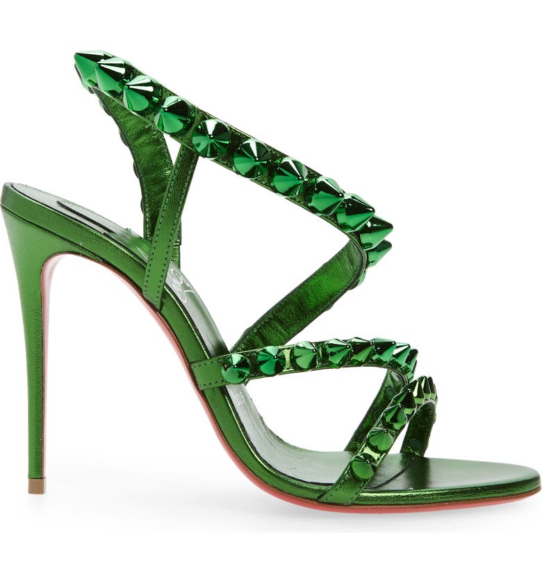 

Summer women sandal sexy high heels red bottoms shoes Spikita Strap 100mm black green spiked ankle strap heeled shoe
