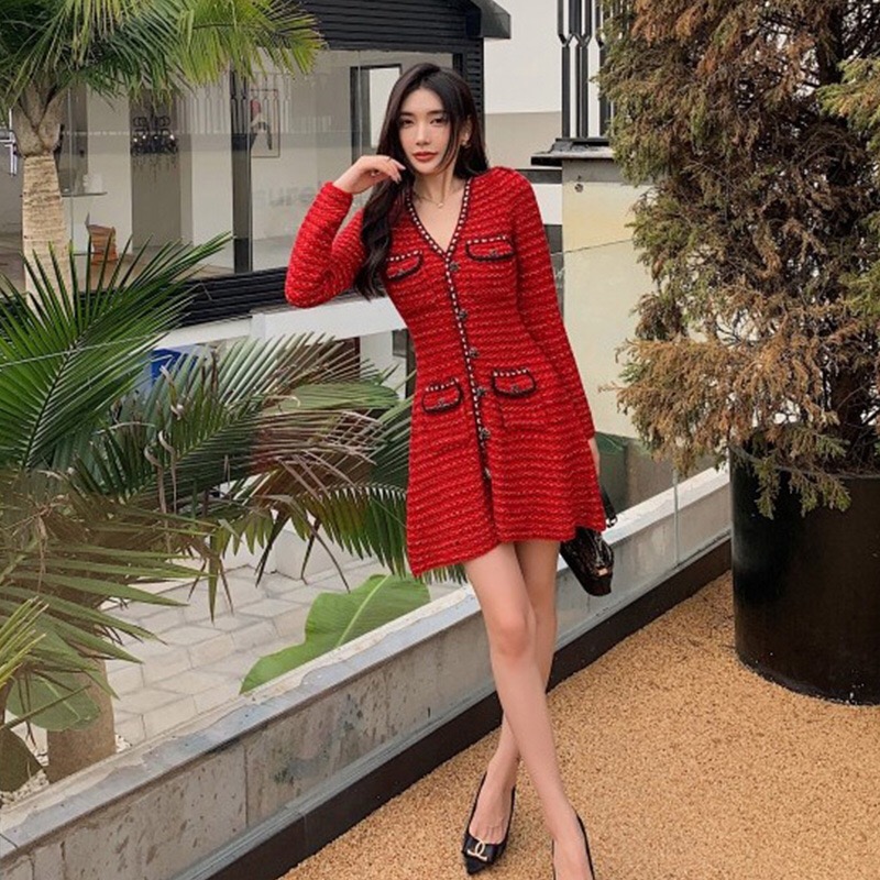 

Self-Portrait Red Melange Knit Mini Dress s