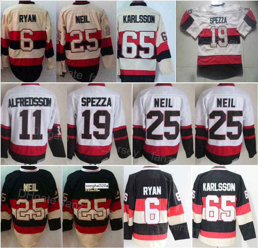 

Men Vintage Ice Hockey Retro 19 Jason Spezza Jersey 25 Chris Neil 11 Daniel Alfredsson 6 Bobby Ryan 65 Erik Karlsson All Stitched ''nhl''jerseys, 6 black