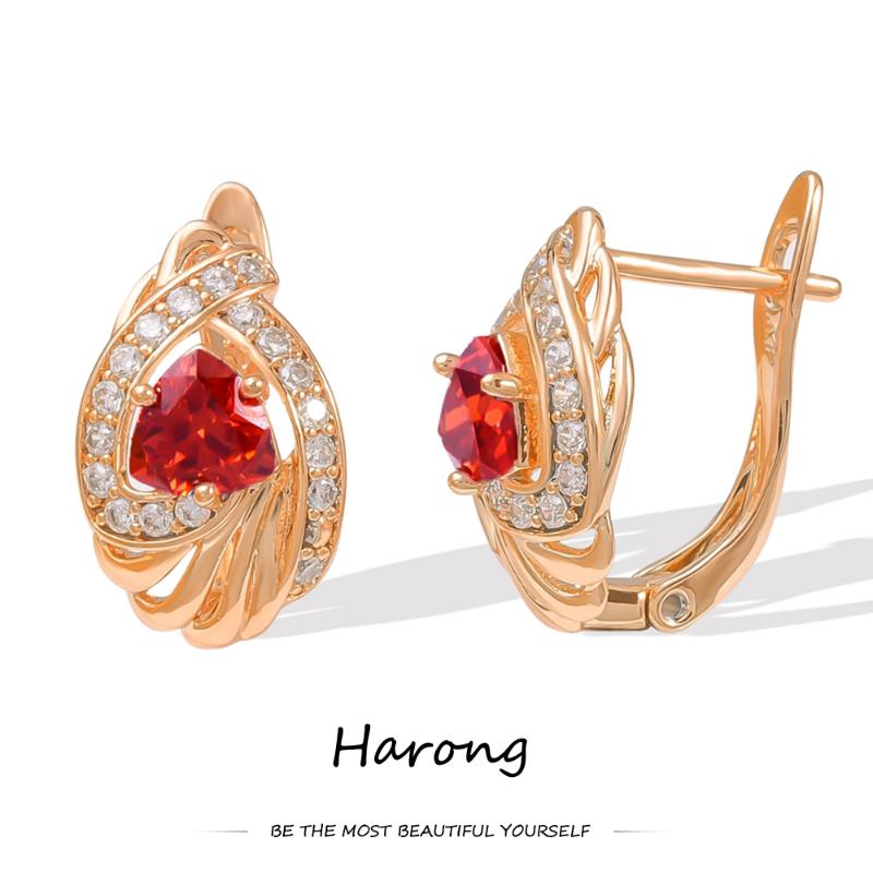 

Stud Harong 4Style Natural Zircon Crystal Earrings Geometric Luxury Rose Gold Copper Metal Ear Clip Jewelry For Women 2022 GiftStud
