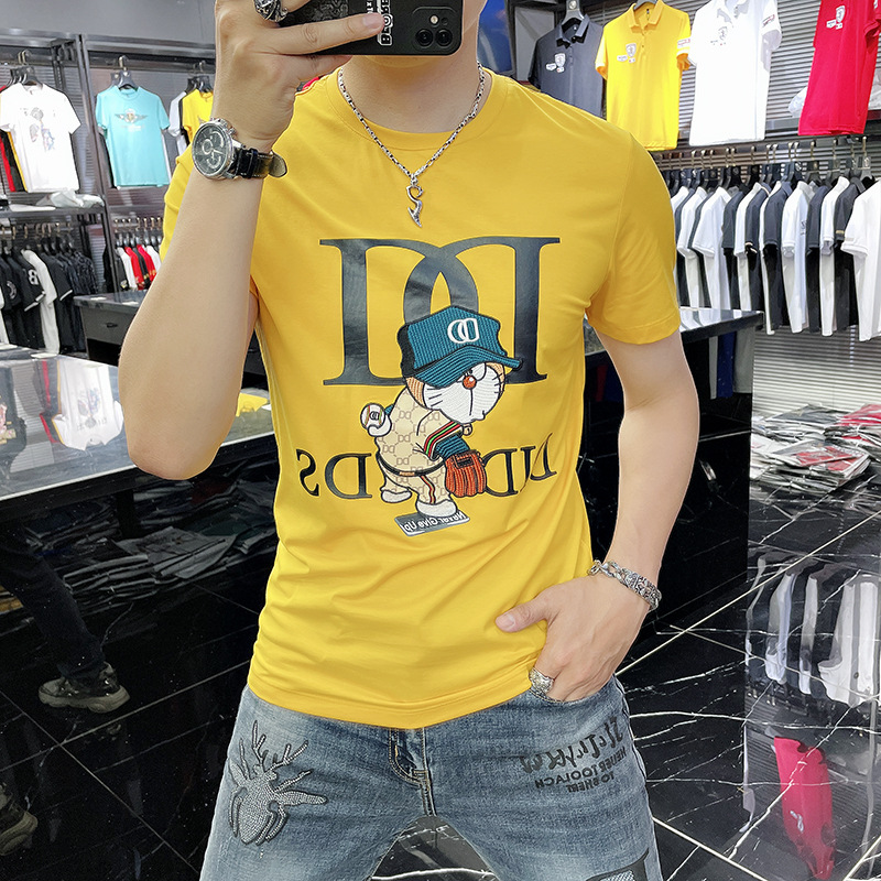 

Men's T-Shirts 2022 New Cartoon Cat Letter Embroidery Design Summer Fashion Brand Casual Slim Short Sleeve Mercerized Cotton Multi-color Round Neck Tees M-4XL, Blue