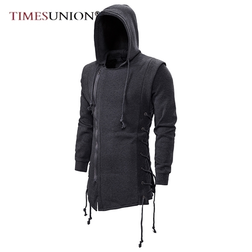 

Hoodies Men Fashion Hooded Loose Coat Zipper with Side Lashing Crossed Plus Size Sweatshirt 220402, Xh13 black hoodie