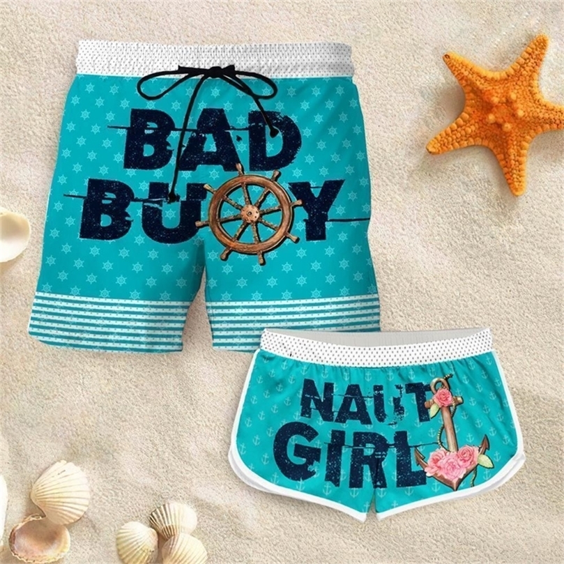 Short assorti pour Couple, mauvaise bouée et fille coquine, imprimé en 3D, à la mode, décontracté, tenue de Couple, short de plage, W220617