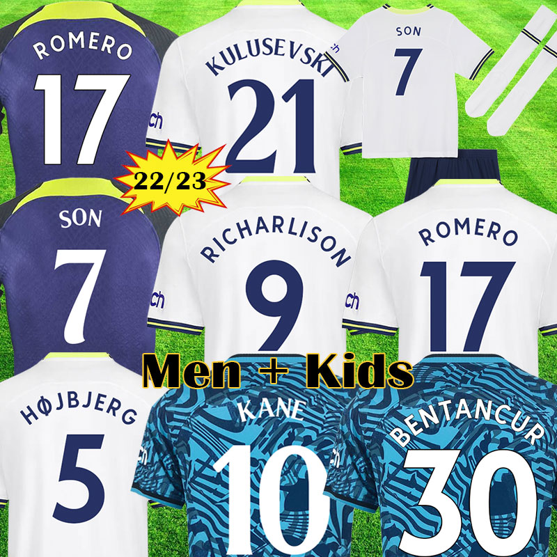 

22 23 KANE SON TOT RICHARLISON Soccer Jerseys KULUSEVSKI HOJBJERG 2022 2023 PERISIC Third ROMERO TotTEN Football kit shirt purple BENTANCUR BERGWIJN Men kids sets, Kids home