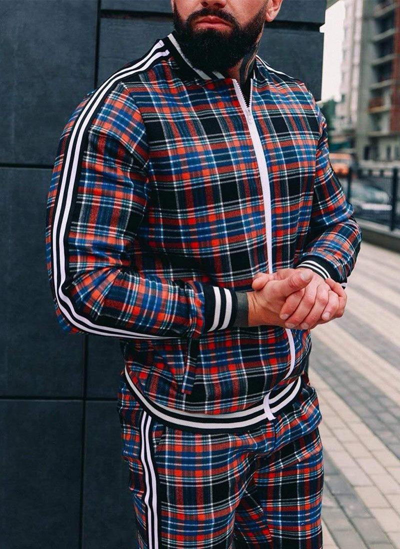

Men's Tracksuits Men's Sportswear Suits Spring And Autumn Fashion Jackets Colorful Plaid Casual Zipper Sports SuitsMen's