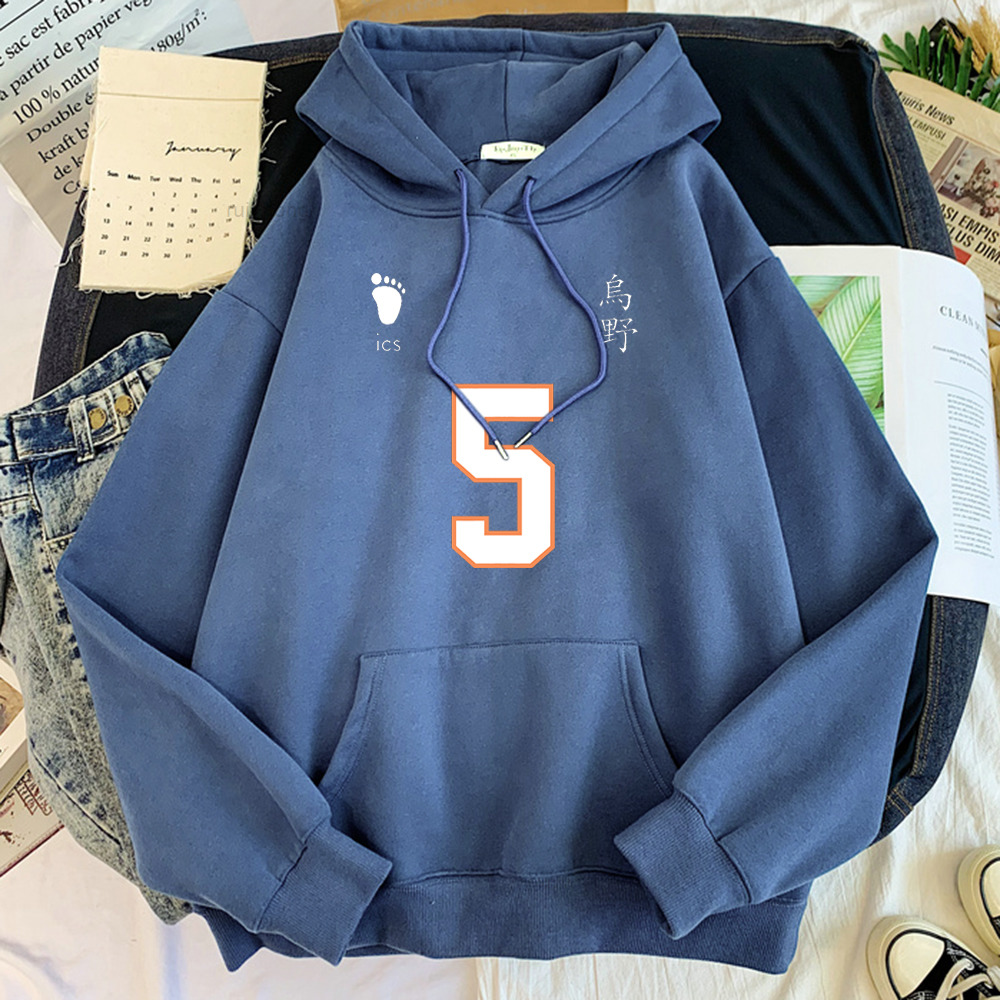 

Sweatshirt Anime Male Haikyuu No. 5 Jersey Printing Long-Sleevedmans O-Neck Loose Oversize Clothe Fleece Warm Japan Womans Hoody, Black