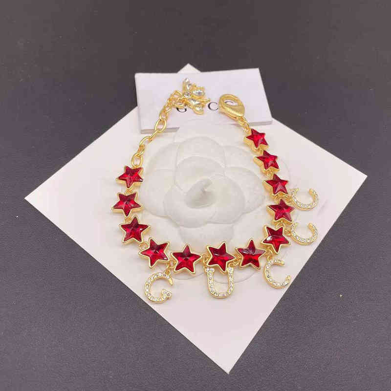 Fine new letter inlaid five pointed star red diamond necklace bracelet earrings temperament jewelry-image-782534238
