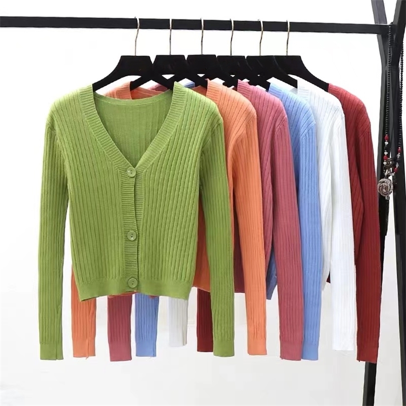

Spring And Autumn Womens Solid Color Vneck Large Size Loose Knitted Cardigan Casual Top Short Outerwear Sweater 220813, White