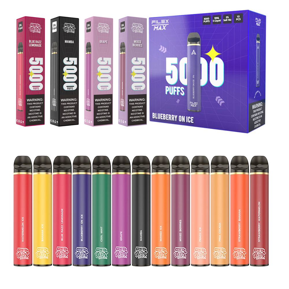 

100% Original Filex Max 5000 Puffs Disposable Vapes PEN Electronic Cigarette Rechargeable 12ml Capacity Prefilled Pods Device Chargeable Battery Kit bang xxl bar