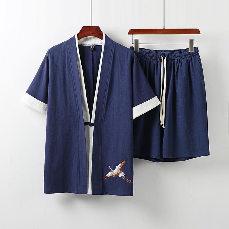 

Men's Tracksuits Chinese Style Summer Plus Size Men's Clothing Linen Vintage Cotton Short SleeveTT-shirt Casual Suit WeaMen's, Black