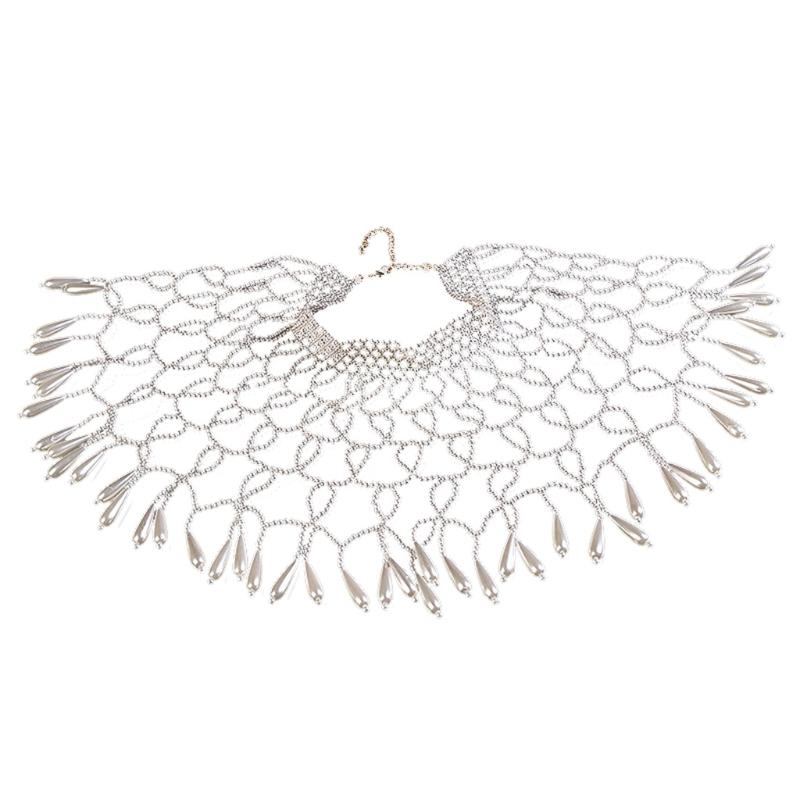 

Pendant Necklaces Pearl Evening Dress Cape Bib Necklace Bead Chain Costume Choker Sweater Collar Fan Shaped Neck Adornment AccessoryPendant