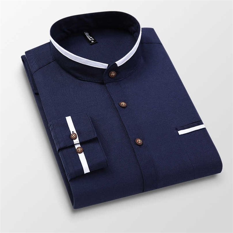 

Men Shirt Long Sleeve Stand Oxford Business Dress Casual Shirts Slim Fit Brand Weeding Shirt White Blue Man Shirt 5XL DS414 210701