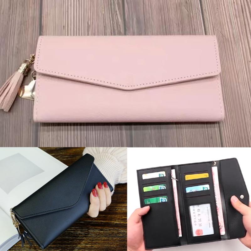 

Wallets Women Long Wallet Female Purses Tassel Coin Purse Card Holder Fashion Portable Pu Leather Ladies Clutch Money Bag PocketWallets, Pink