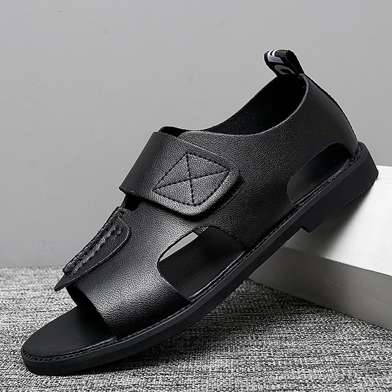 

Sandals Summer Beach Male Brand Fashion Gladiator For Men Breathable Hole Walking Shoes Black Leather ManSandals
