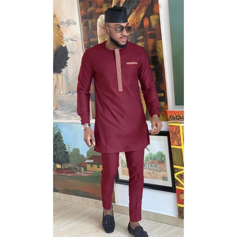 

Ethnic Clothing H&D 2022 Men African Outfit Traditional Long Sleeve Shirt Pants Set Dashiki Embroidered Tops Trouser Suit Wedding Party