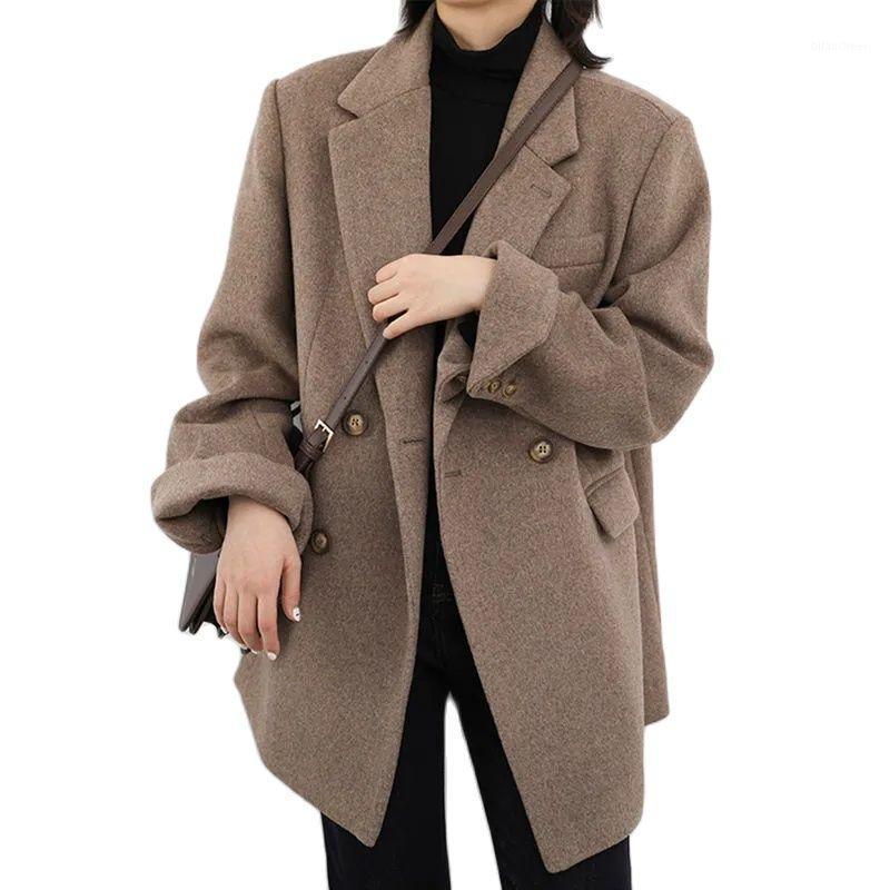 

Women' Wool & Blends Woolen Suit Jackets Women 2022 Autumn Winter Coat Loose Large Size Female Overwear Korean Wide Shoulder Ladies Outcoat, Brown