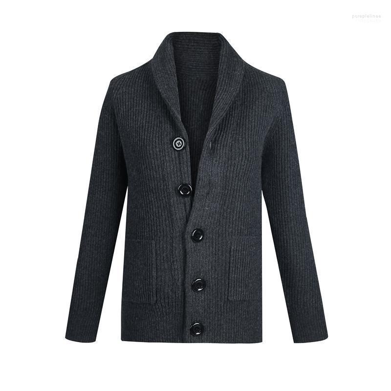 

Men's Turn-down Collar Cotton Cardigan Autumn Winter Spacious Warm Comfortable Long Clothes Knitted Casual Homnre Sweater Pull Sweaters, Black