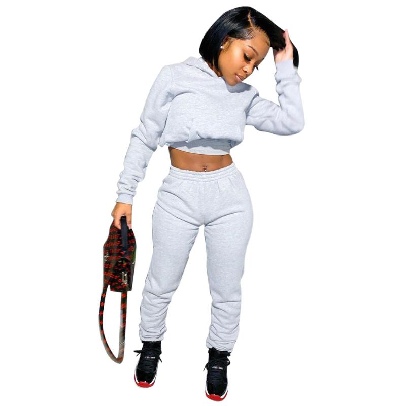 Pantalons de survêtement pour femmes Joggers Set Logo uni 2 pièces Crop Top Survêtement Ensembles Femmes Pantalons de survêtement Ensemble Automn