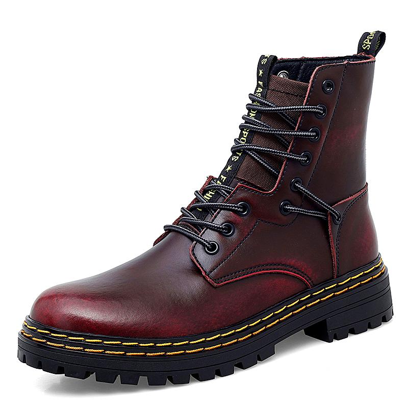 Boots Couple Shoes Men And Women Genuine Leather Ankle Winter Fur Lining Female Motorcycle Plus Size 35-46