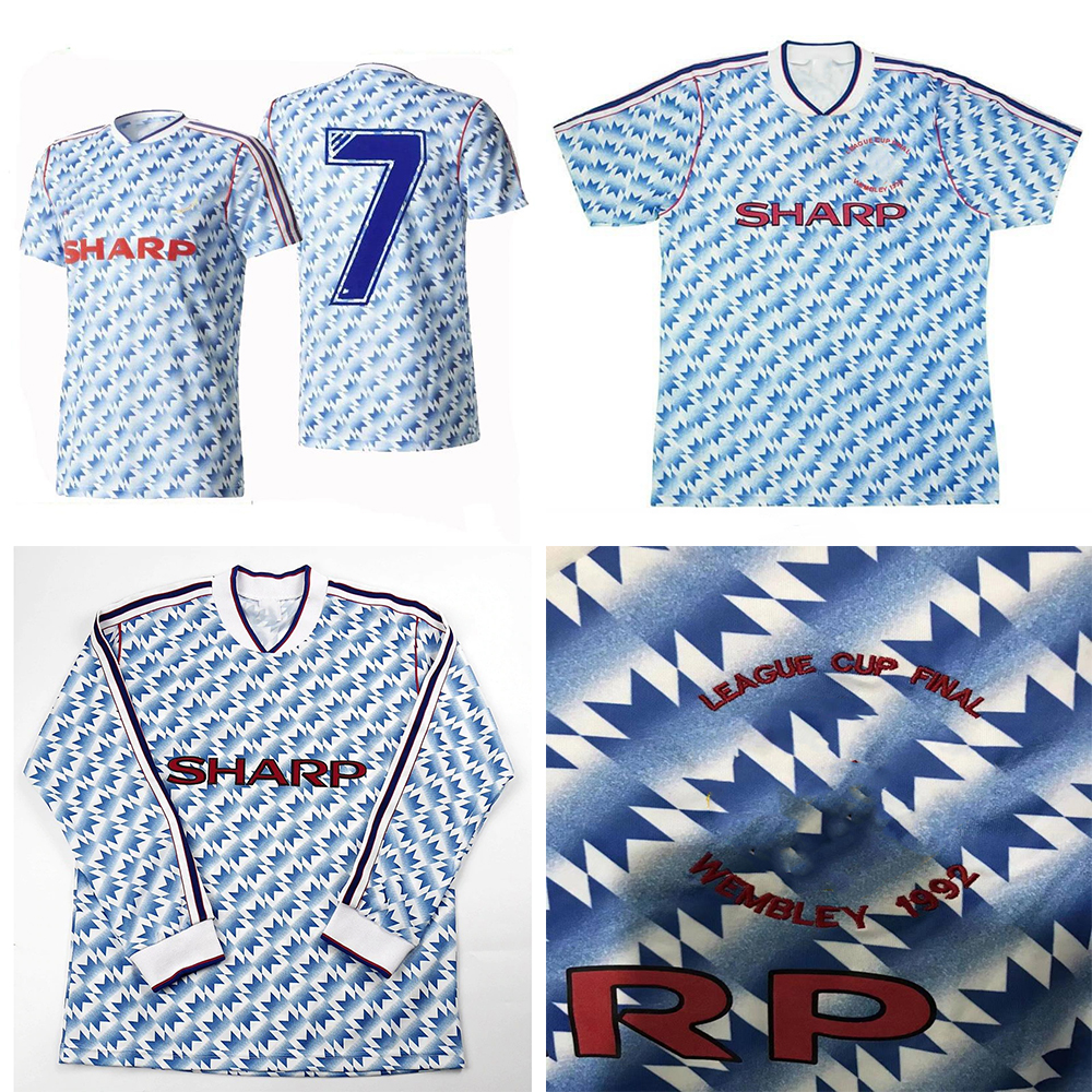 

90 91 92 Retro Soccer Jerseys Vintage League Cup Final RONALDO BECKHAM CANTONA KEANE SCHOLES GIGGS Classic Jersey For Men Shirt Blue Away Long Sleeve, 92 league cup final long sleeve
