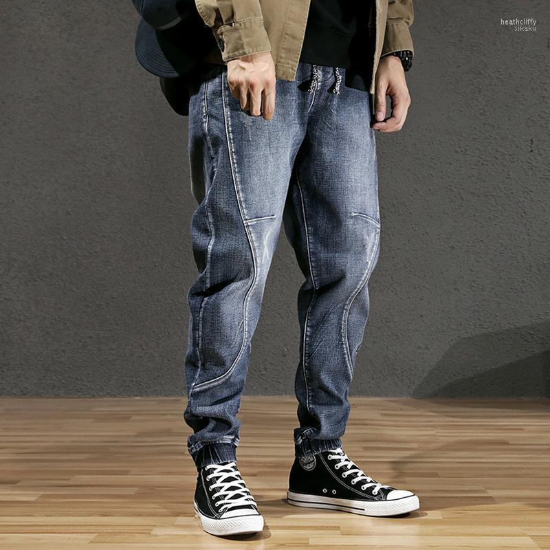

Men's Jeans Autumn Winter Fashion Men Loose Fit Retro Blue Spliced Designer Harem Warm Pants Streetwear Hip Hop Velvet MenMen's Heat22, Blue no velvet