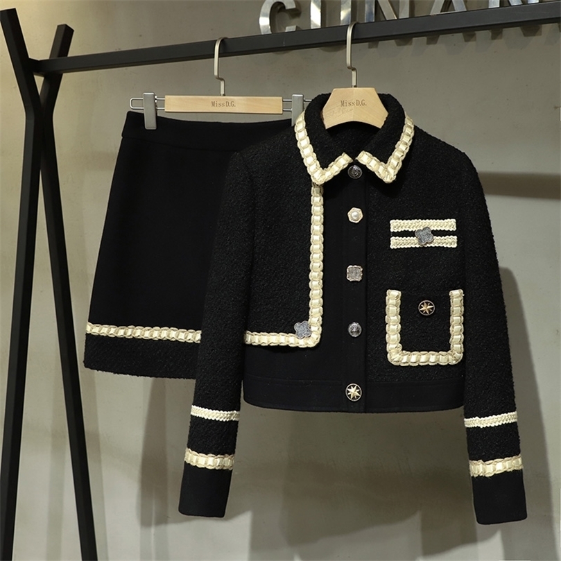 

Runway Fall Winter Stripe Patchwork Womens Tweed Long Sleeve Sequins Jacket Coat High End Woolen Mini Skirt 2 Piece Set Suit 220816, Picture color
