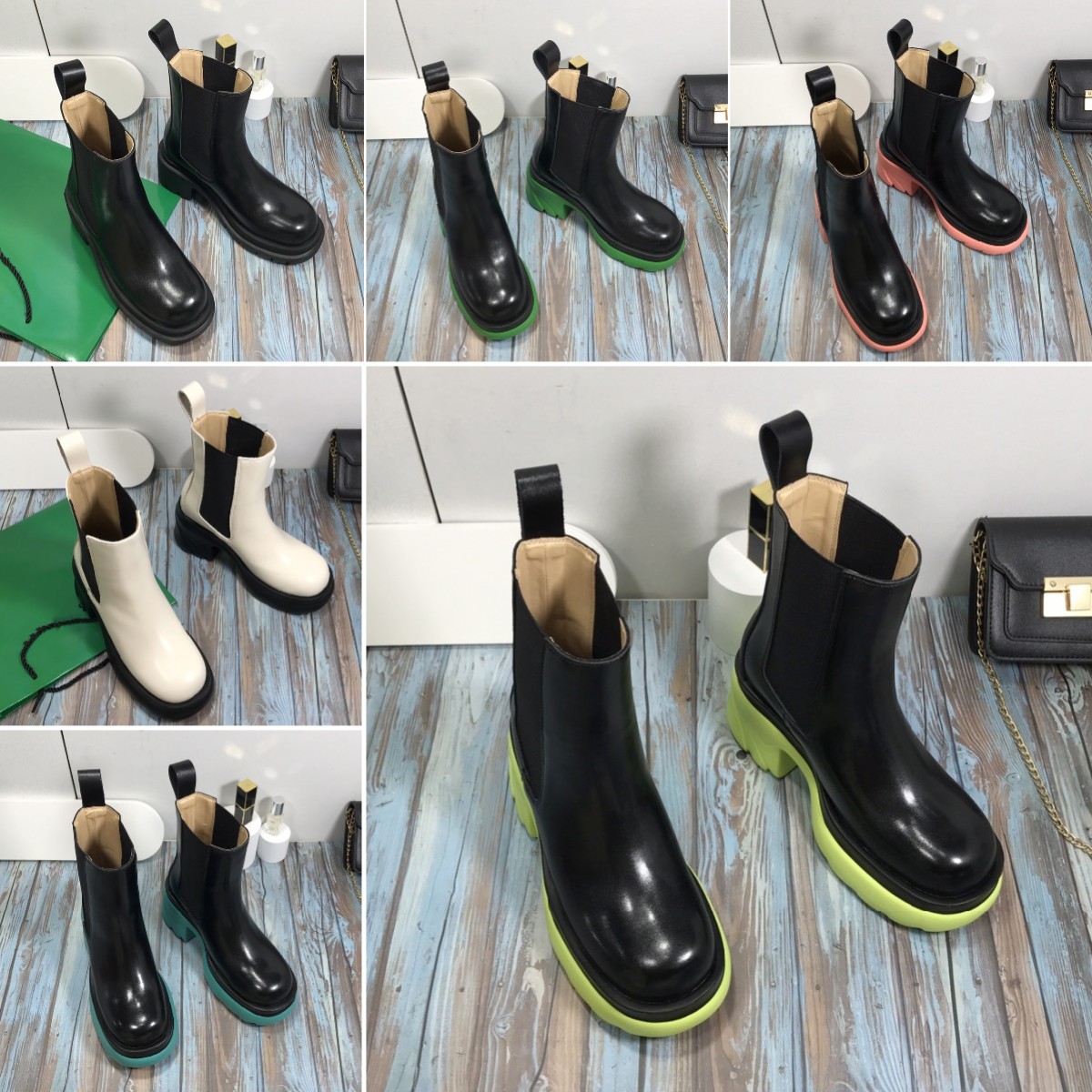 

LUXURY Women's Designers Half Boots Ankle Martin Knight Boot Genuine Leather Thick Sole Candy Colors Waterproof shoes size 34-40, Black