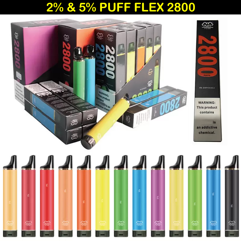 

Original PUFF FLEX 2800 Puffs E Cigarettes Disposable Vape Pen 2% 5% 8.5ml Pod With Adjustable Airflow 1000mAh Battery 17 Colors Large Vaporizer