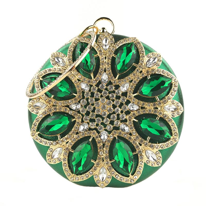 

Evening Bags Luxury Diamond Crystal Flower Round Fashion Women Party Wedding Clutch Small Purse, Black