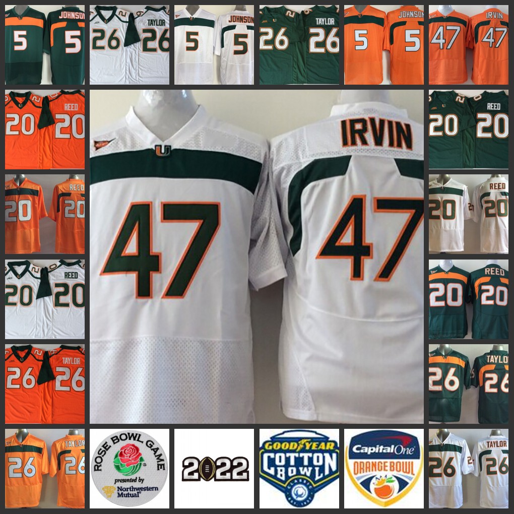 

5 Andre Johnson Jersey 20 Ed Reed 26 Sean Taylor 47 Michael Irvin 52 Ray Lewis 87 Reggie Wayne Jerseys Miami Hurricanes Stitched College Football Jersey Embroidered, 15
