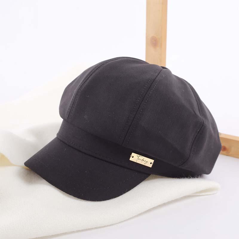 

Berets Women British Retro Solid Octagonal Hat Female Fashion Painter Sboy Casual Art Wild BeretBerets, Black