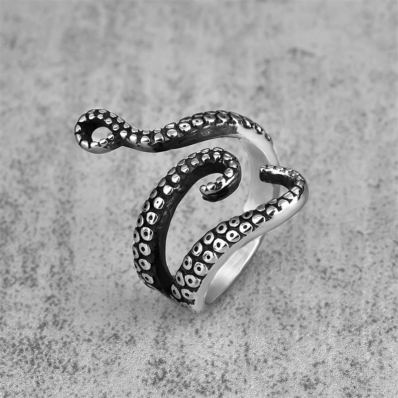 

Fashion Men Rings Silver Alloy Stainless Steel Vintage Octopus Style Irregular Pattern Trendy Accessories