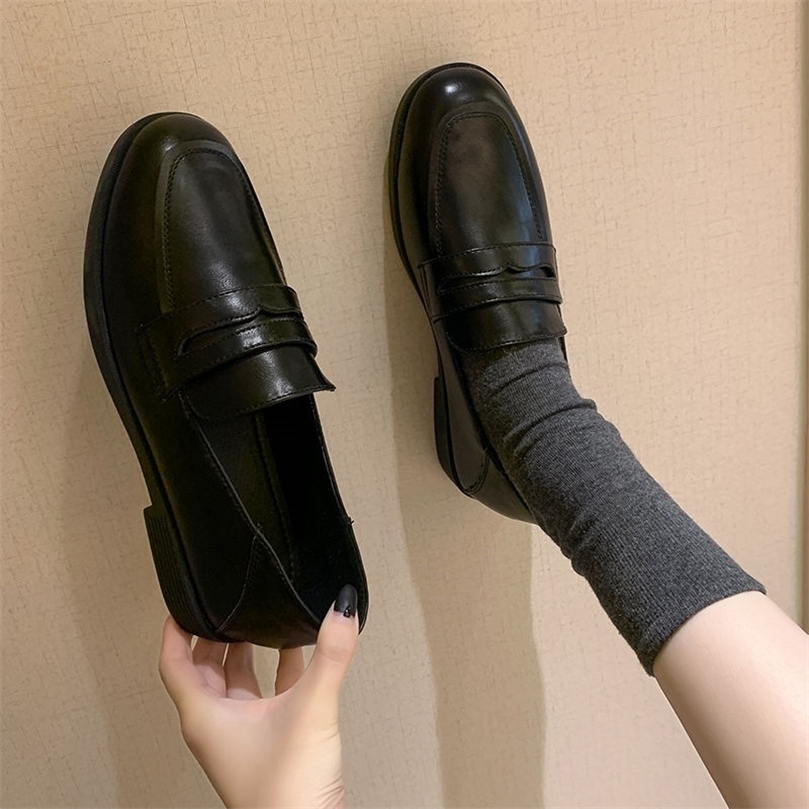 

Fashion British Style Slip On PU Leather Loafers Women Casual Basic Wild Flat Black Flats Classics Vintage Oxford Shoes Brown 220616