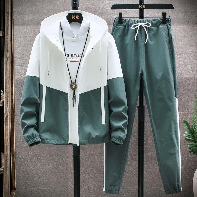 

Men's Set Men's Tracksuits Men Tracksuit Casual Hoodies Sets 2022 Spring Male Jackets Pants Two Piece Hip Hop Streetwear Sports Suit Patchwork, Cc416 green