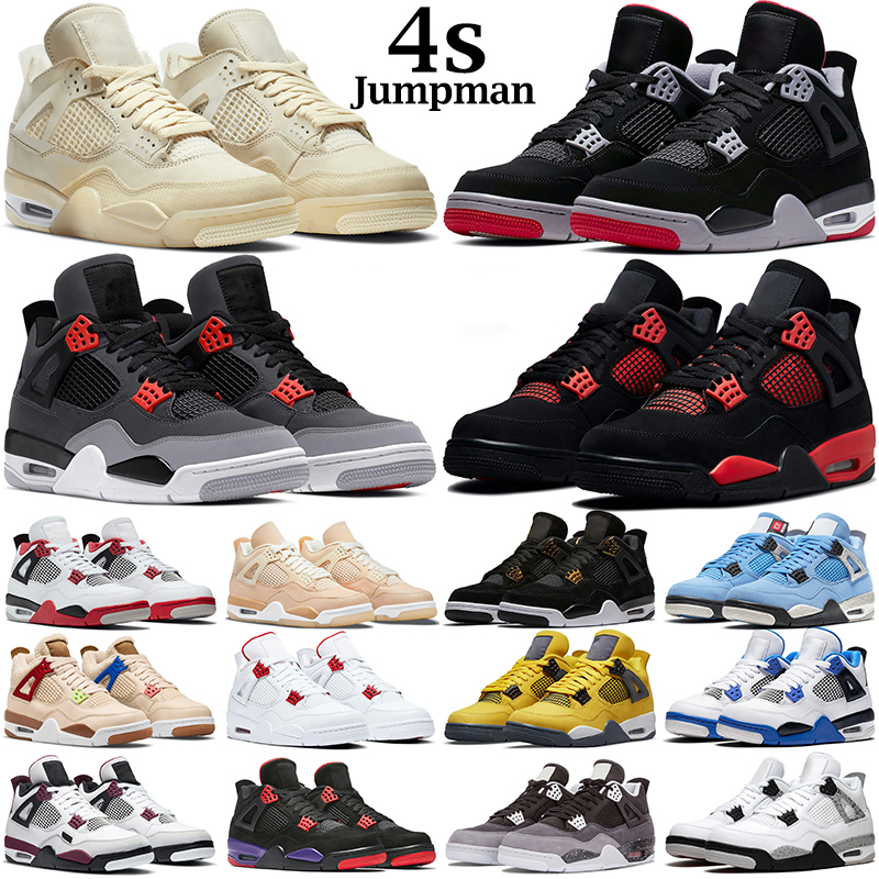 

Mens Women Basketball Shoes 4s Jumpman University Blue Fire Red 4 Black Cat Bred White Cement Royalty Metallic Green Infrared Men Athletic Sneakers, Bubble bag