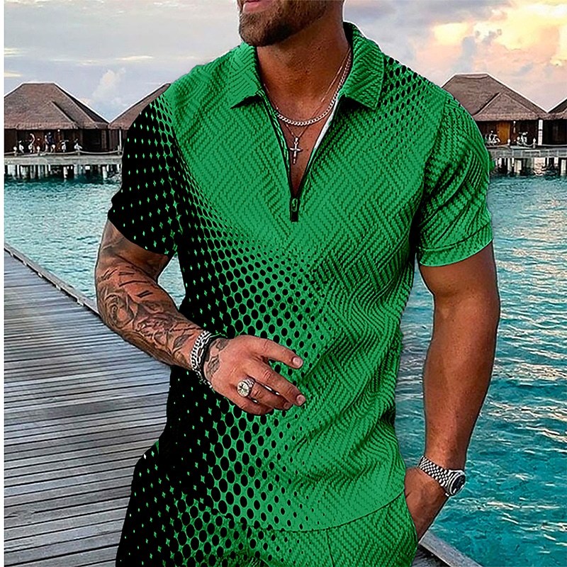 mode homme polo de sport de golf gradient à pois chemise imprimée à carreaux été imprimé chemises à manches courtes hommes casual streetwear plus