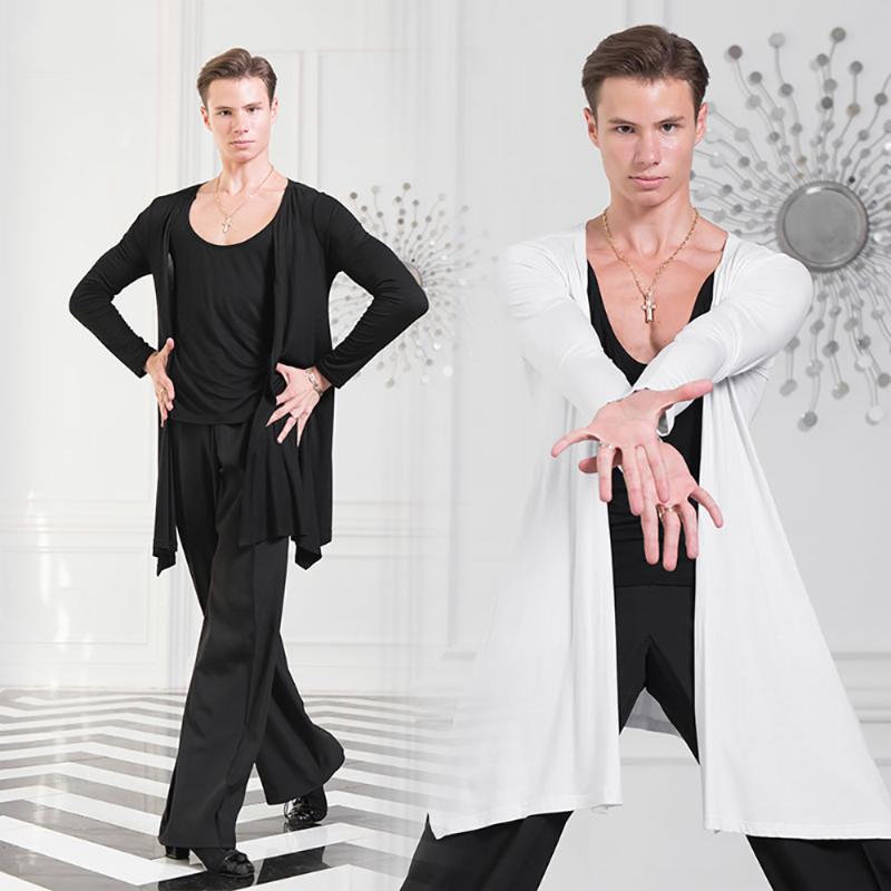 

Stage Wear Latin Dance Shirts For Males Black Fashion Tops Men Adult Teacher Professional Ballroom Gentlemen Sexy Perform Wears B044Stage
