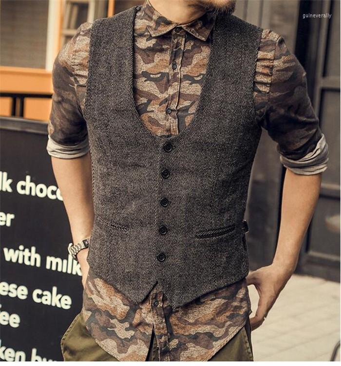 

Men's Vests Vest For Bridegroom Wedding Boutique Wool Tweed Slim Fit Leisure Cotton Suit Male Business Brown Custom Guin22, Black