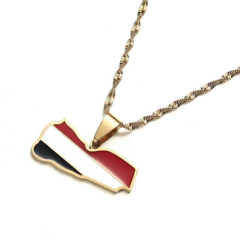 

Chains Stainless Steel Flag Of Yemeni Country Yemen Map Pendant Necklaces For Women Lovers Unisex Chokers Jewelry Gift