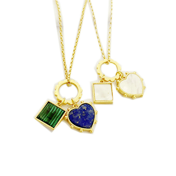 

Top Quality Necklace Natural Shell Lapis Lazuli Heart Many Hearts Real 18K Gold Plated Brand New Letter Pendant Necklaces