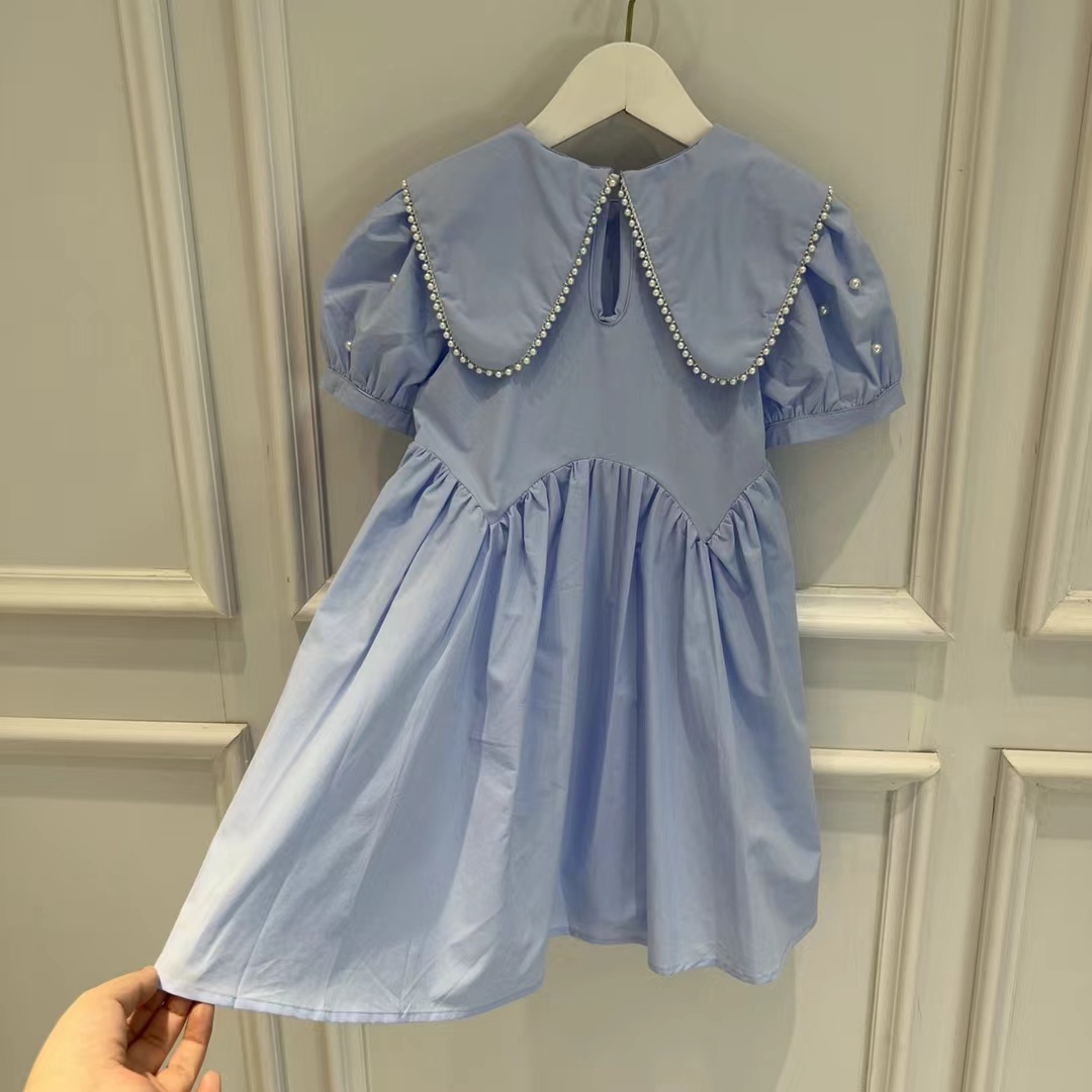 

kid flower dresses set 110-160cm blue color wedding fashion designer boutique clothes cotton materials wholesale 2022, Wathet blue