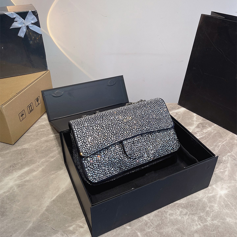 

New Fashion Rhinestone Dinner Chain Bag Women Luxury Designer Handbags 2022 Women's Wallets Messenger Shoulder Crossbody Bags Women's Sacoche Handbag, Black