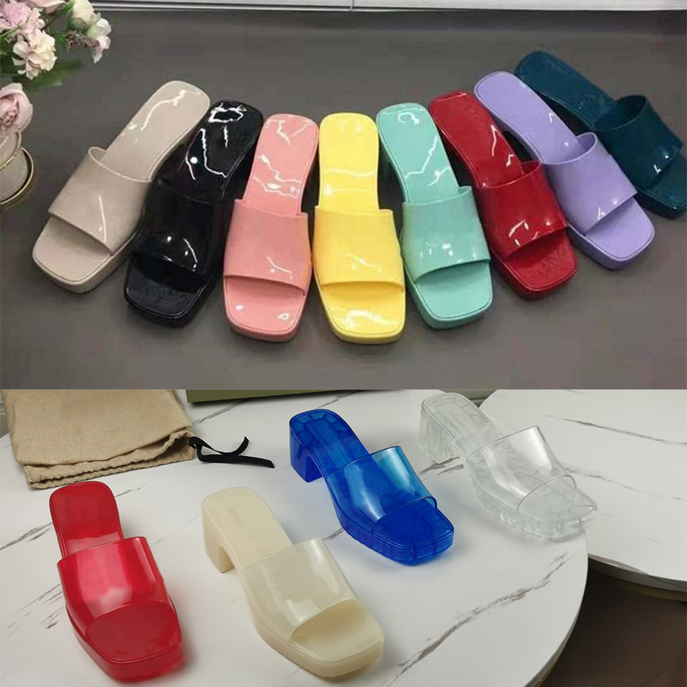 

Designer Sandals Jelly Sandal Chunky Rubber Slippers Women High Heels Platform Slipper Summer Cristal Bottom Slipper Beach Slides Alphabet Candy Colors Shoes