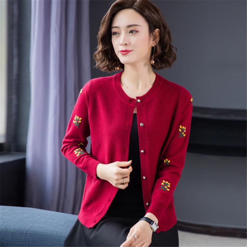 

Women' Knits & Tees Woman Long Sleeve Basic Spring Embroidery Cardigan Women Fashion Korean Single Breasted O Neck Knitted Coat Sweater Swe, Yellow