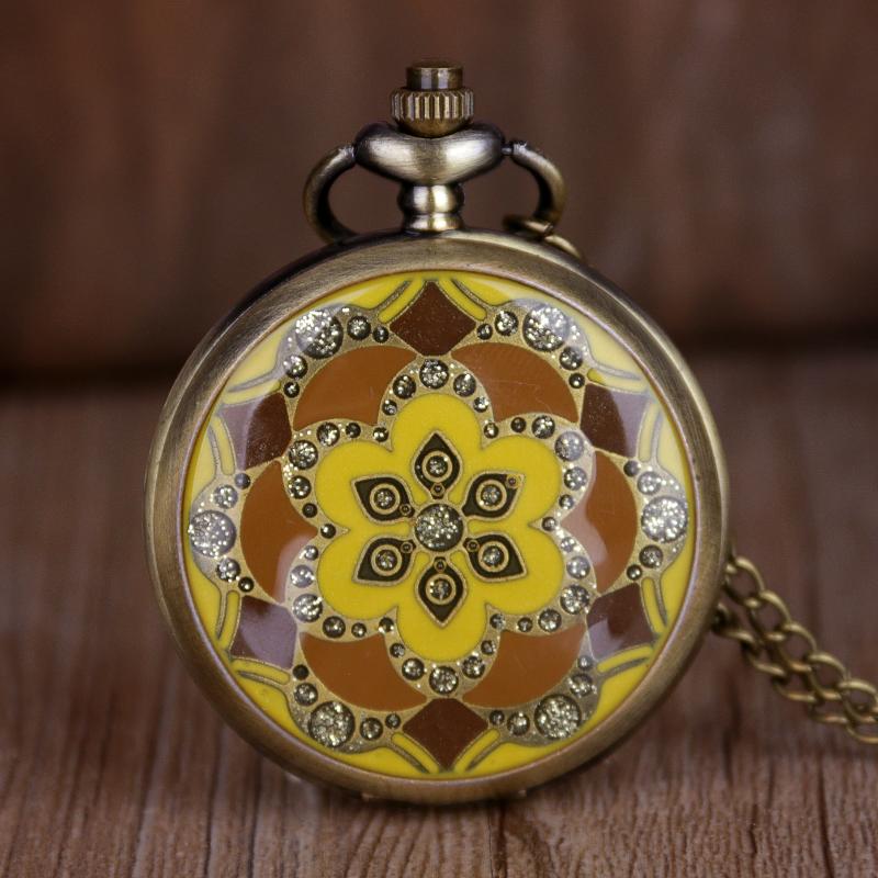 

Pocket Watches Unique Design Print Vintage Watch Charm Ladies Personality Fashion Pendant With Chain Collection Souvenir GiftPocket, Brown