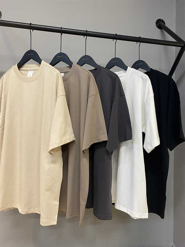 

Men' T-Shirts 230g thickened double yarn oversize loose short sleeve T-shirt basic version, Coffee